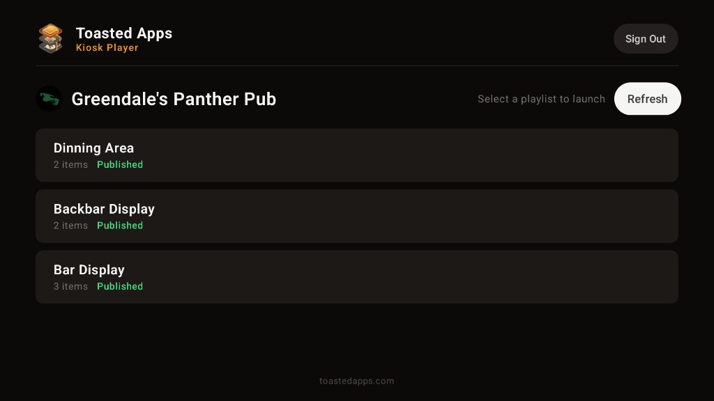 Digital menu boards in Toasted Apps